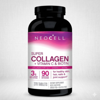Collage Neocell 270tab dietary supplement bottle for collagen support, skin health, joint strength, and beauty wellness routine capsules.
