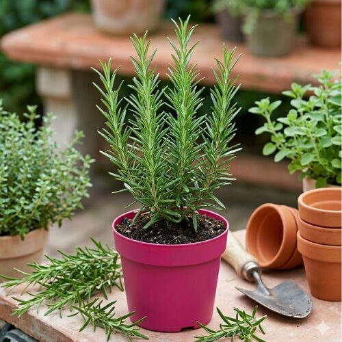 Untitled design (21) Healthy Rosemary Seedling in a container plant for home gardening, kitchen herb gardens, landscaping, and indoor decoration in Nigeria.