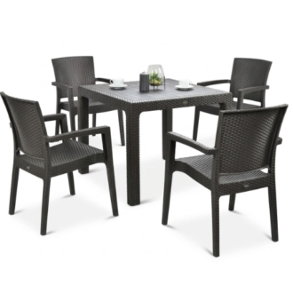 Outdoor Patio Furniture Set of Table and 4 Chairs displayed in a modern garden patio with stylish weather-resistant chairs and elegant outdoor dining table in Nigeria