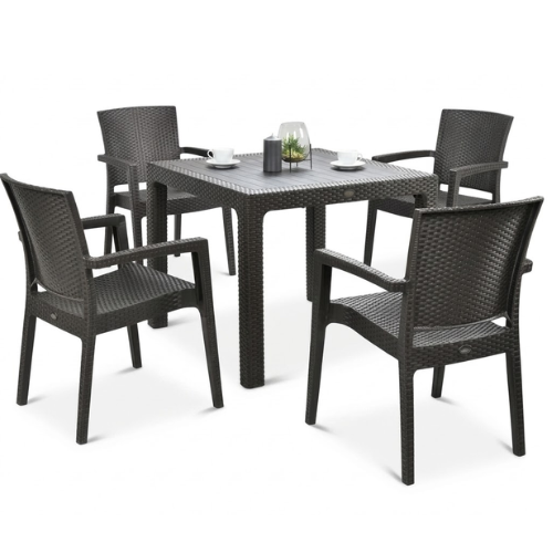 Untitled design (29) Outdoor Patio Furniture Set of Table and 4 Chairs displayed in a modern garden patio with stylish weather-resistant chairs and elegant outdoor dining table in Nigeria