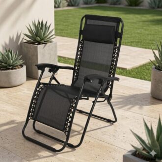 Loungers Outdoor Patio Recliner Weightless Feel Seat with adjustable reclining design and weather-resistant frame placed beside a modern garden and poolside relaxation area in Lagos Nigeria