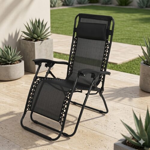 Untitled design (33) Loungers Outdoor Patio Recliner Weightless Feel Seat with adjustable reclining design and weather-resistant frame placed beside a modern garden and poolside relaxation area in Lagos Nigeria