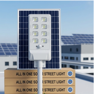 High Standard Solar Industrial Wakatek Street Light installed outdoors providing bright LED solar-powered illumination for streets, compounds, and industrial areas in Lagos Nigeria.