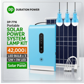 DP 12000mah Multifunctional Solar Light Kit with 3 LED bulbs and USB charging port for home lighting, emergency backup, and solar power use in Nigeria.
