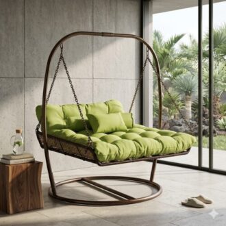 Adjustable Patio Swing Chair with outdoor canopy featuring cushioned seating and weather-resistant frame for garden, patio, balcony, and outdoor relaxation.