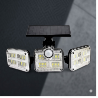 Waterproof Outdoor Indoor Solar Lamp With Adjustable Head Wide Lighting Angle mounted on exterior wall providing bright LED solar lighting for home security, garden, patio, and walkway illumination.