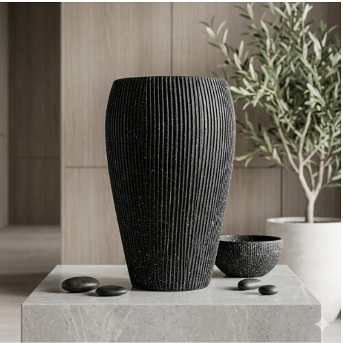 Untitled design (61) Granite Striped Black Rotunda Planter – 54cm luxury flower pot for modern indoor and outdoor decoration