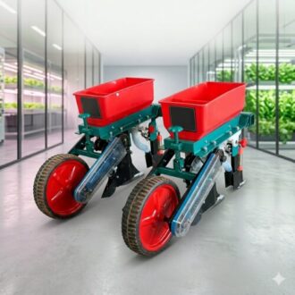 2 Row Planter (Hand Tractor Mounted) agricultural seed planter attached to a hand tractor for efficient row planting on farmland in Lagos, Nigeria.