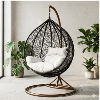 Outdoor Hanging Basket Courtyard Swing Balcony Hanging Chair with comfortable cushion and modern wicker design for patio, garden, balcony, and indoor relaxation spaces.