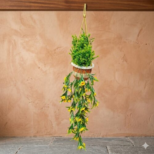 Untitled design (76) Decorative Hanging Basket Flower Decor with beautiful artificial flowers and greenery for balcony, patio, garden, courtyard, and indoor wall decoration.