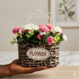 Elegant Wall Hanging Baskets Flower And Pot mounted on indoor and outdoor walls with colorful flowers and decorative green plants for balcony, patio, garden, and home décor.