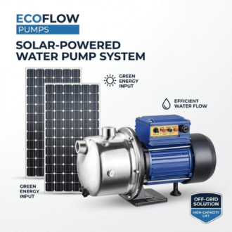 Sunshine Splash SSS 550 solar-powered surface water pump system with solar panels.