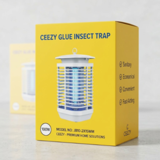 Multiple stacked boxes of Ceezy Glue Insect Trap, model JB10-2X15WM, listing key benefits like "Sanitary" and "Economical", featuring prominent watermarks for "JIJI" and "CHRISTY NILEM".