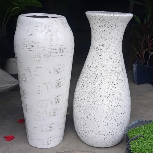 Untitled design (90) Textured ceramic flower pots in speckle and brushed white finishes for home decor in Lagos